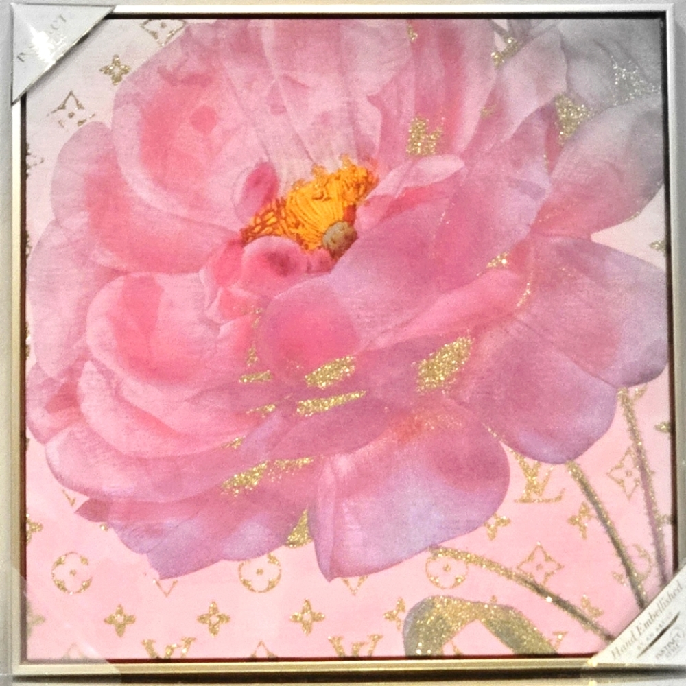 BY Instinct Style Flower Painting Hand Embellished LV Framed by an Artist
